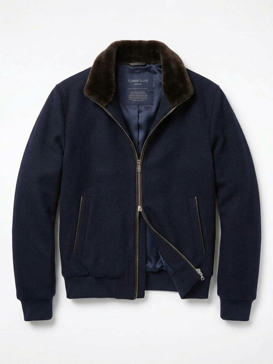 Bomber in Tessuto Loro Piana Green Storm System, con Collo Removibile