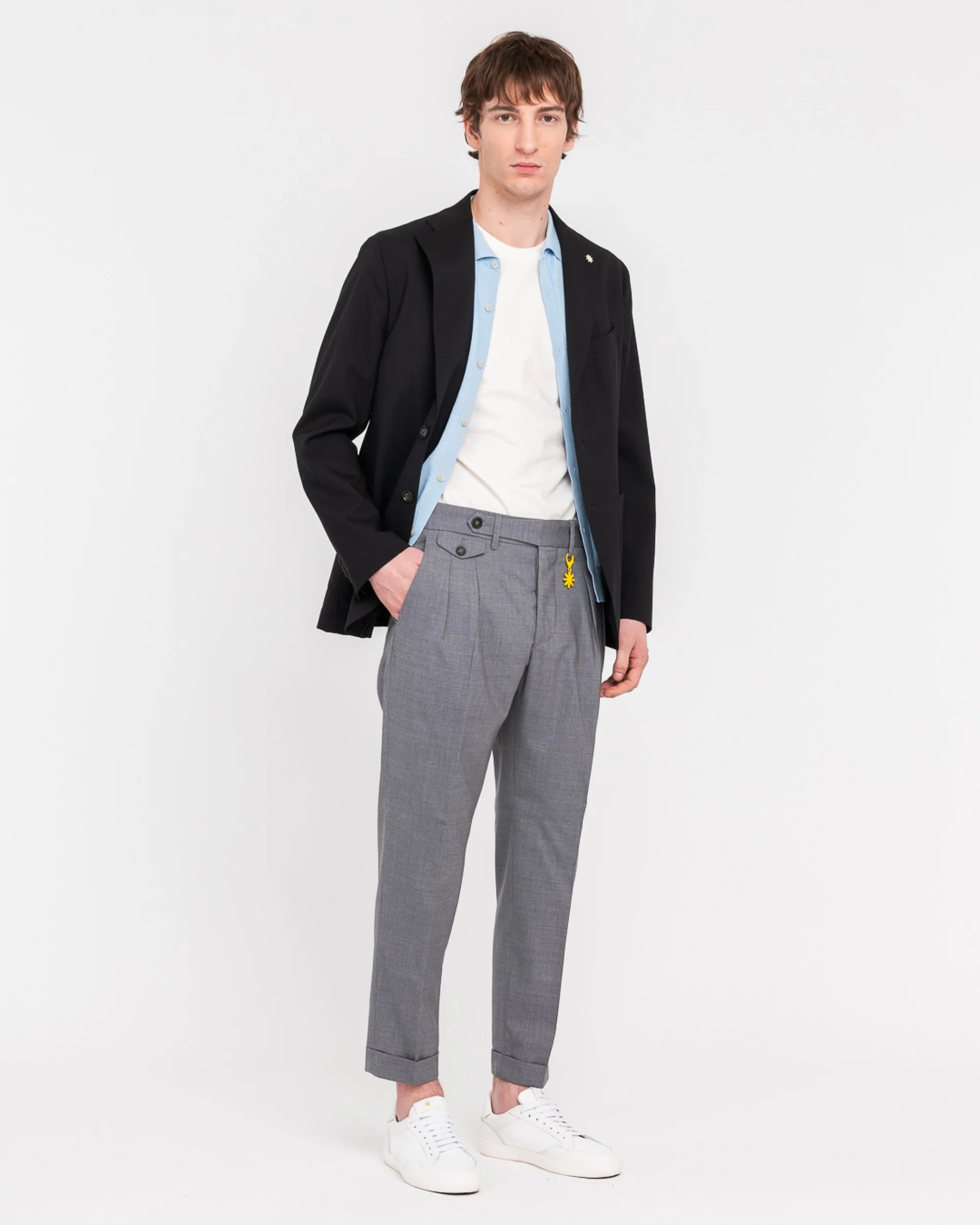 Pantalone Doppia Pinces Fresco di Lana Stretch