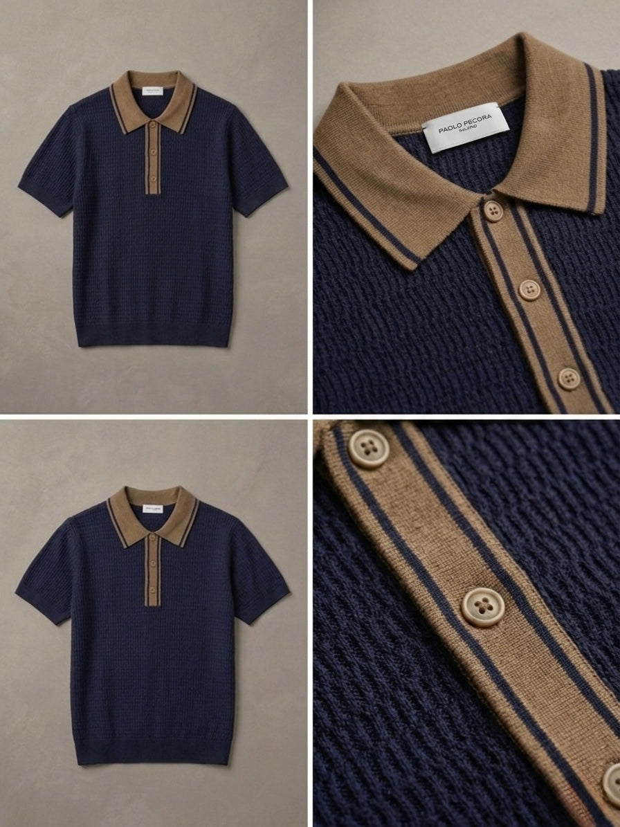 Polo In Seta Traforata Con Profili a Contrasto