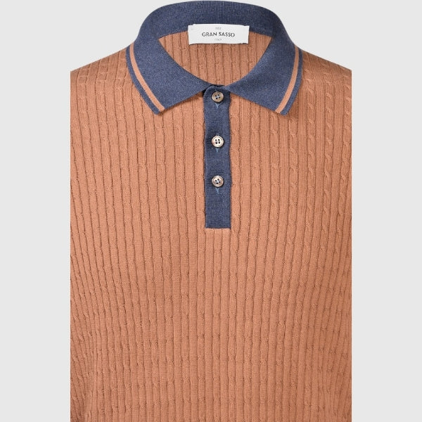 Polo in maglia a maniche corte in Fresh Cotton con lavorazione a trecce