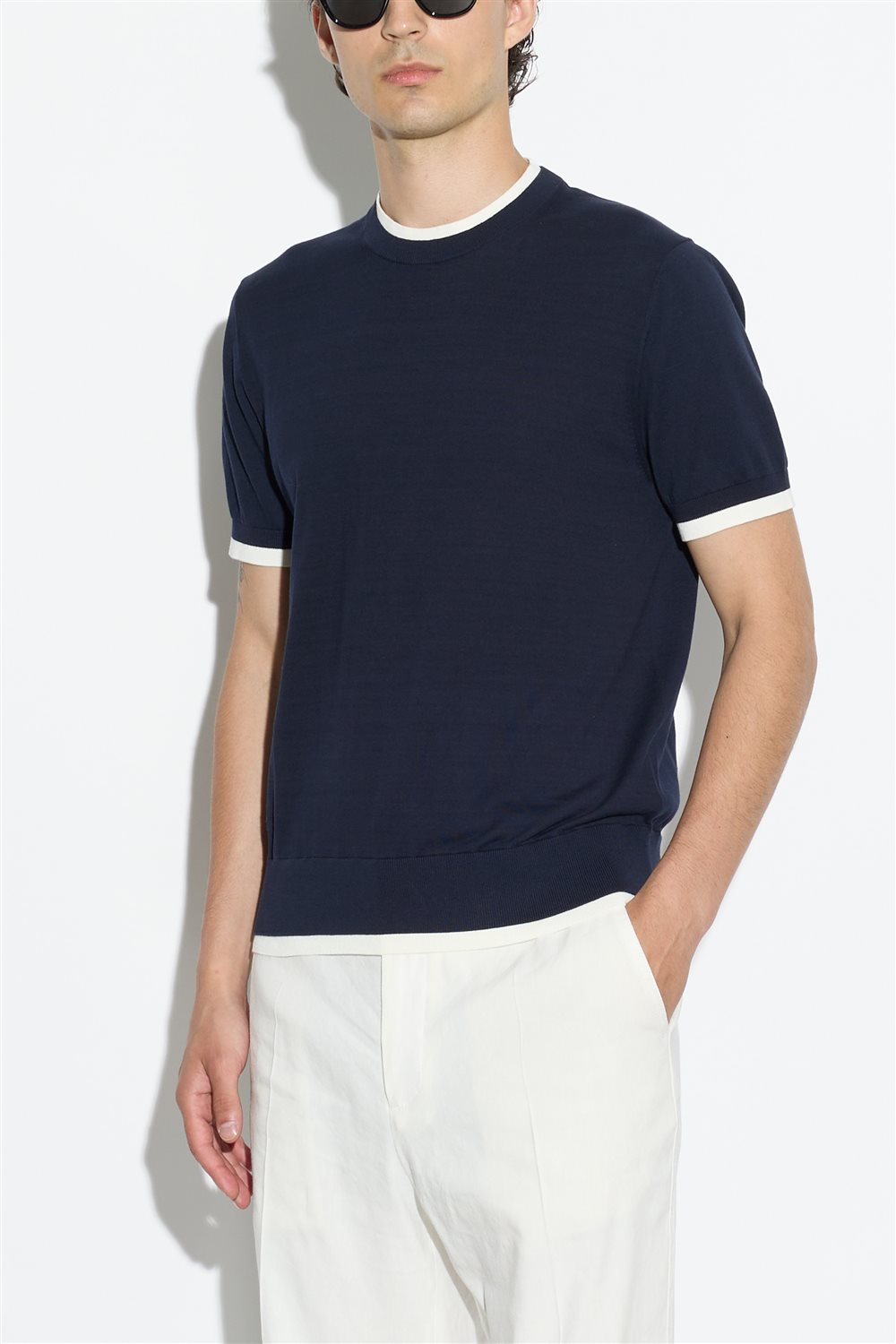 Maglia in Filo con Profili a Contrasto