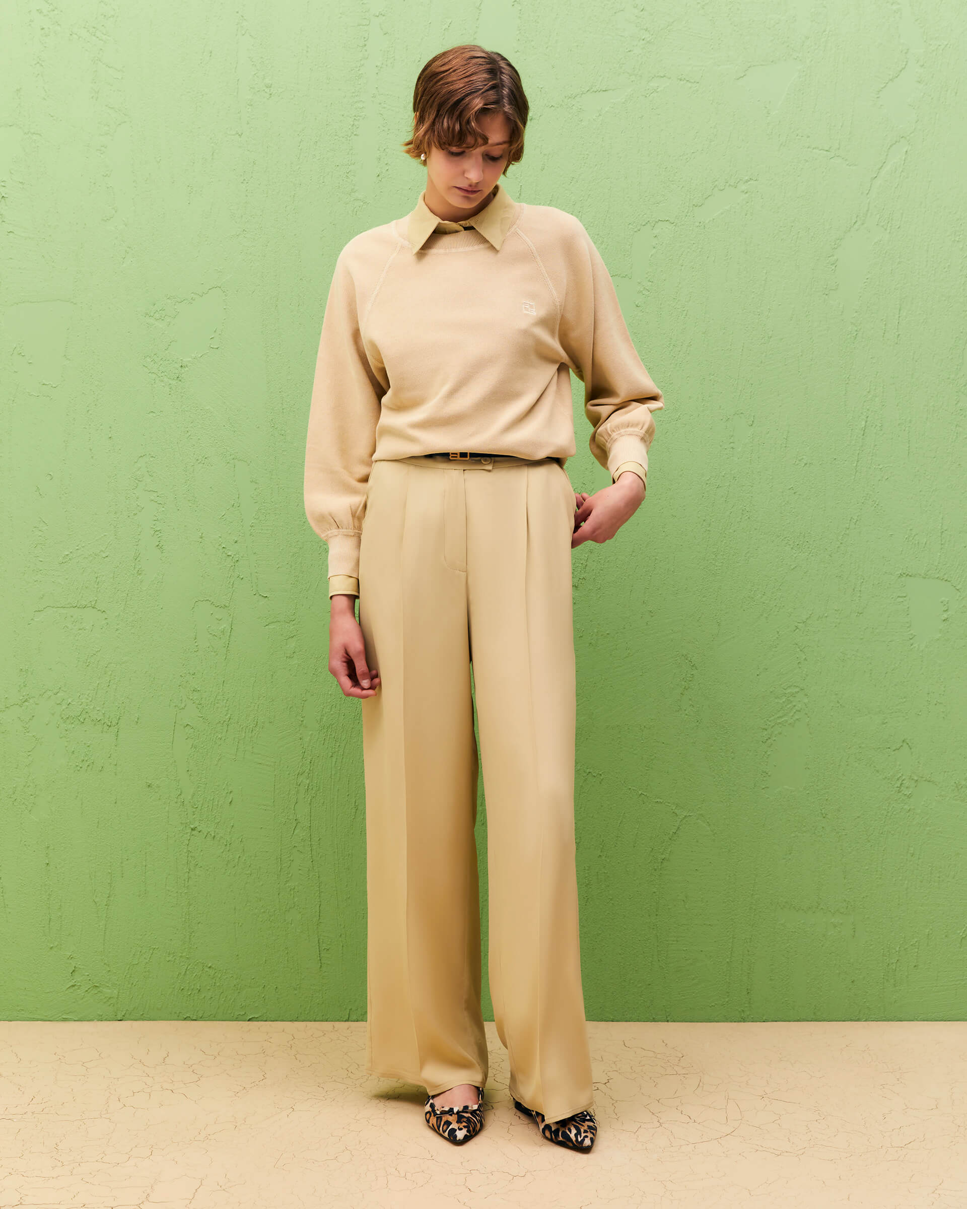 PANTALONI PALAZZO IN CRÊPE MISTO SETA