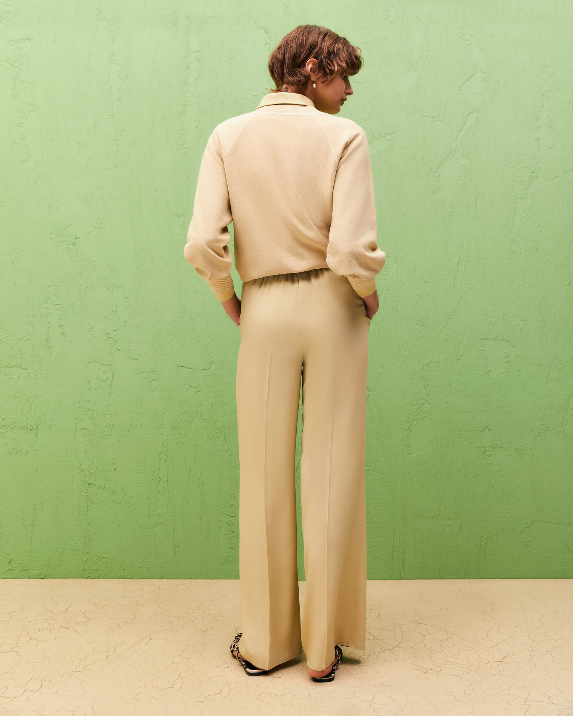 PANTALONI PALAZZO IN CRÊPE MISTO SETA