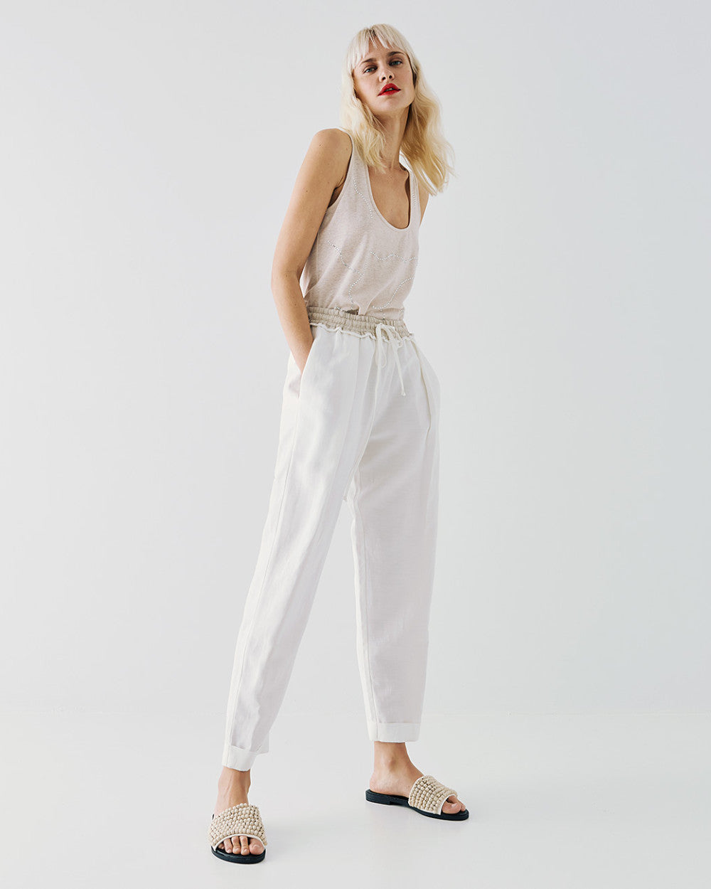 Pantaloni con Elastico in Vita e Pieghe