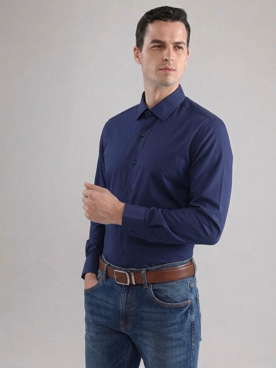 Camicia Elasticizzata In Tessuto Tecnico Tinta Unita