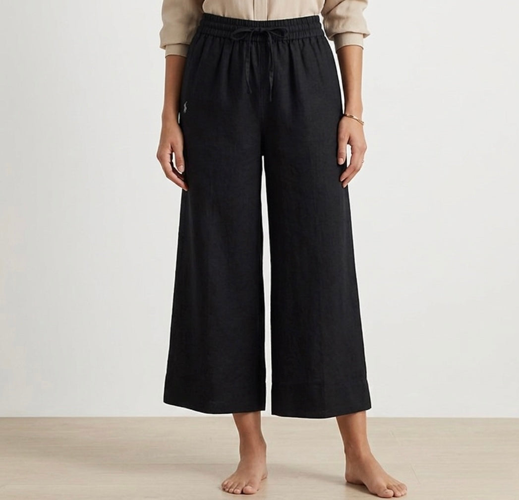 Pantalaccio largo in lino e cotone con logo