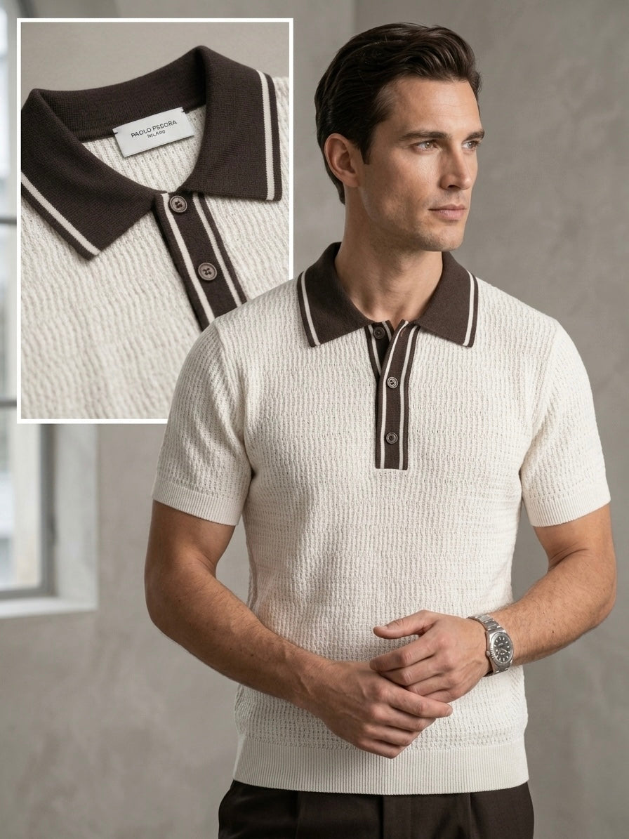 Polo In Seta Traforata Con Profili a Contrasto