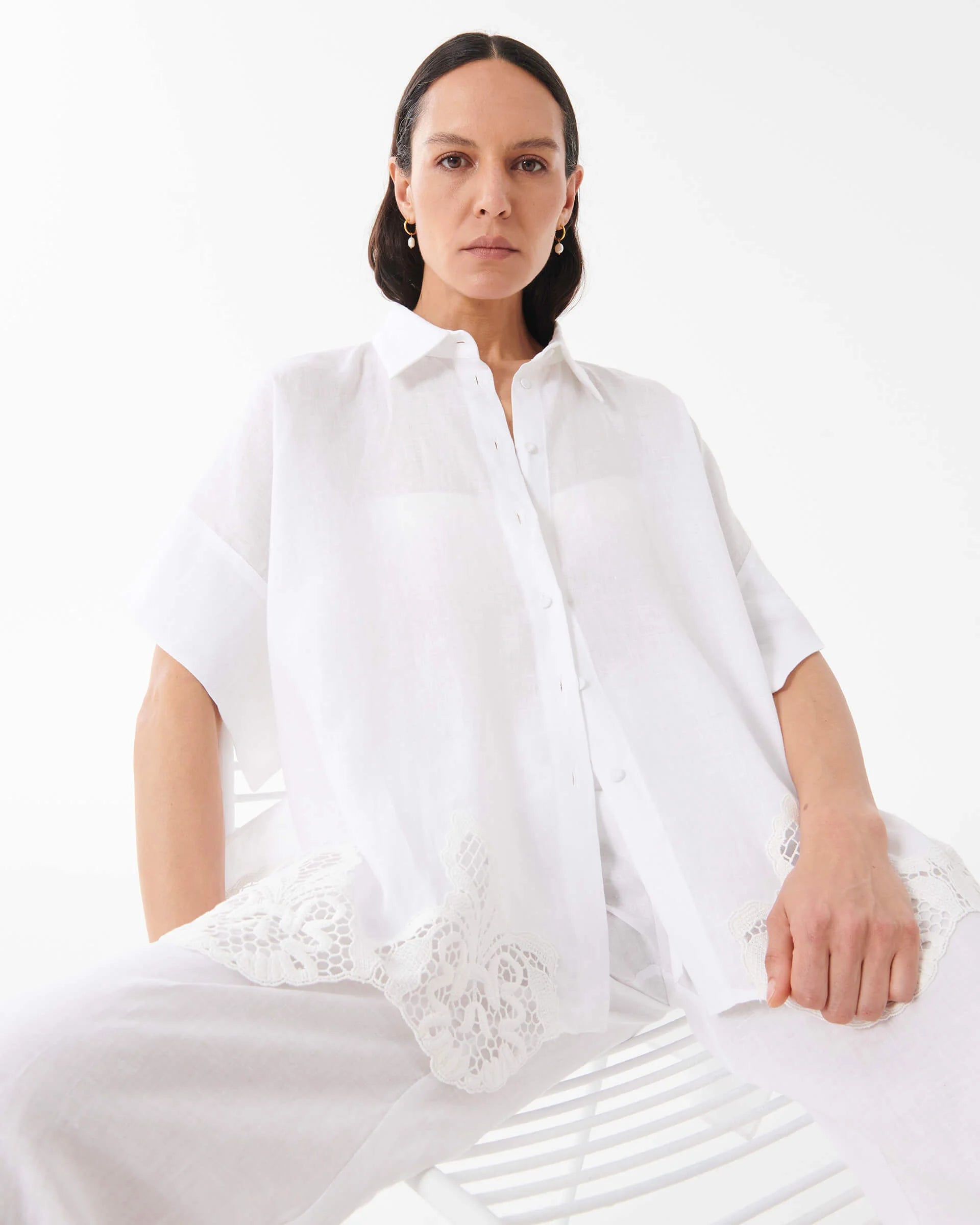 Camicia in Lino Con Pizzo sull'Orlo