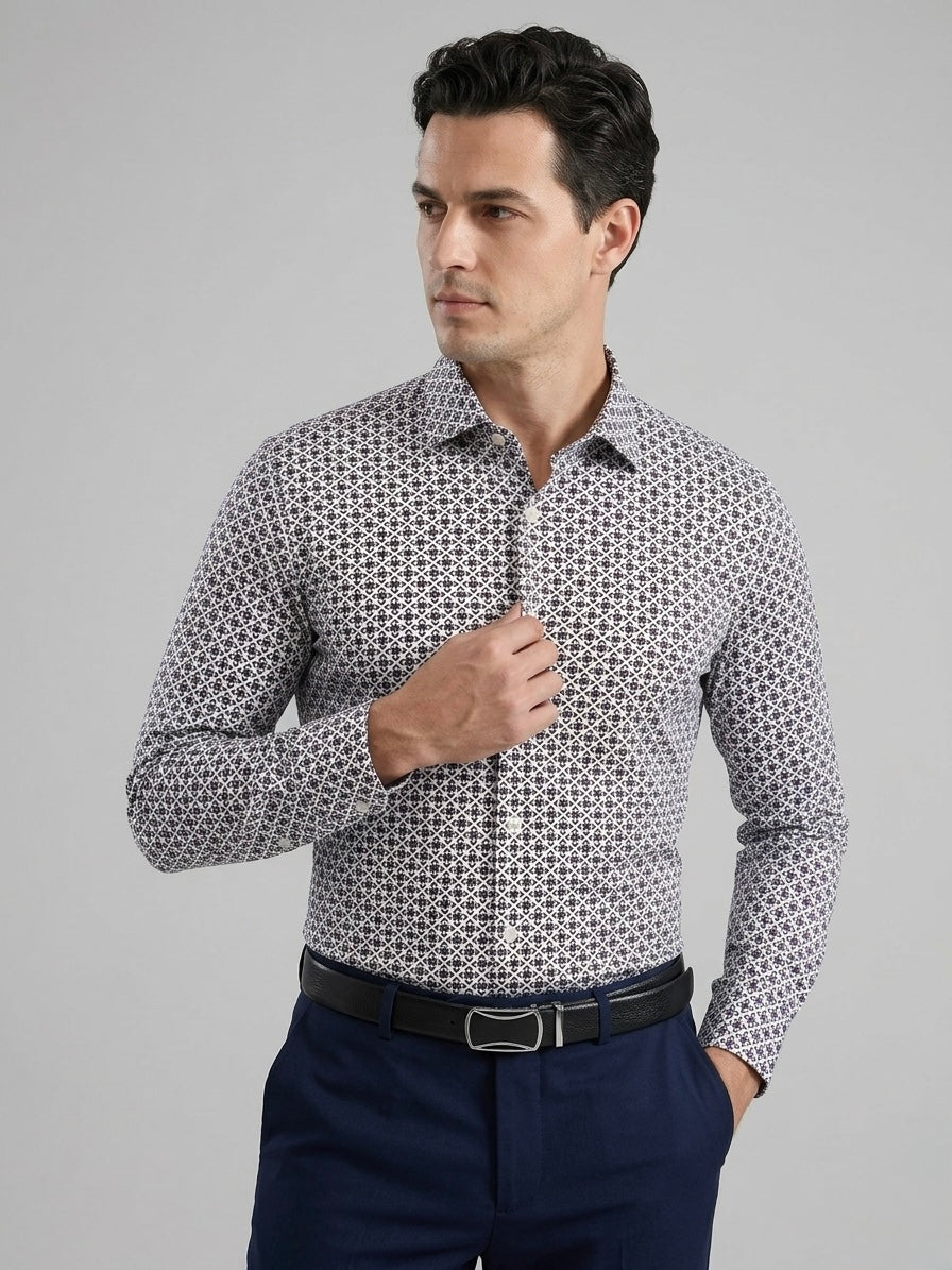 Camicia Elasticizzata Fantasia In Tessuto Tecnico