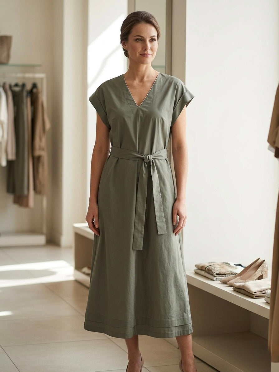 Abito In Cotone Scollo V