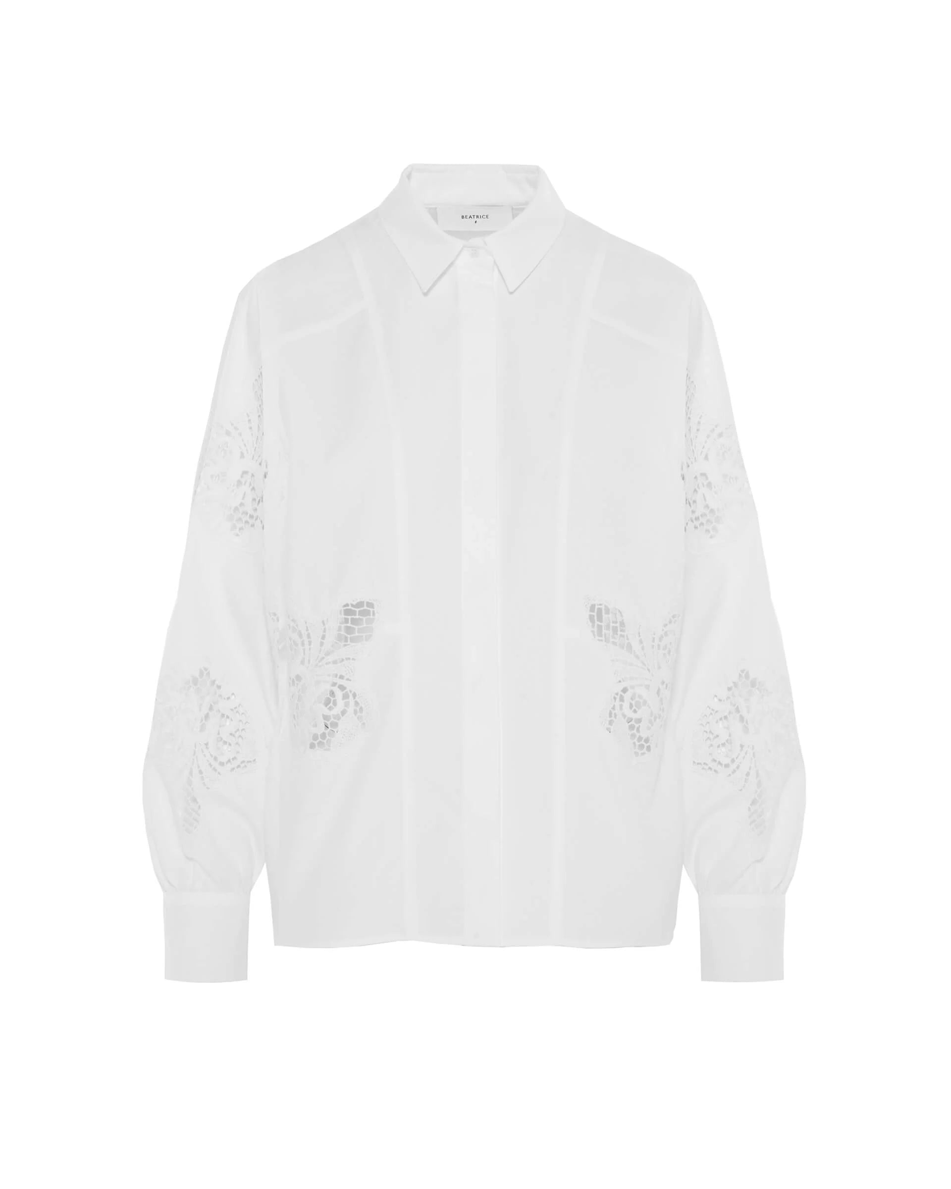 Camicia in Popeline Con Inserti in Pizzo
