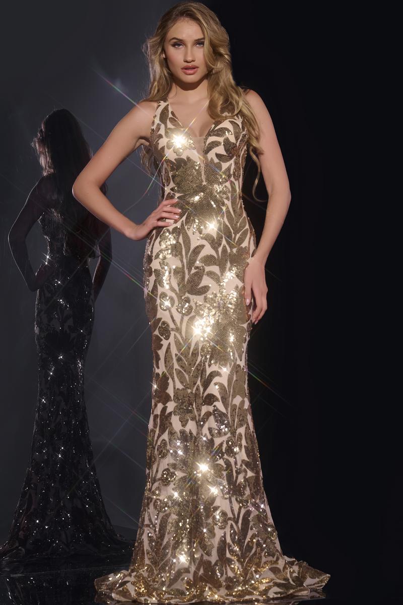 Abito Aderente Con Disegno Paillettes