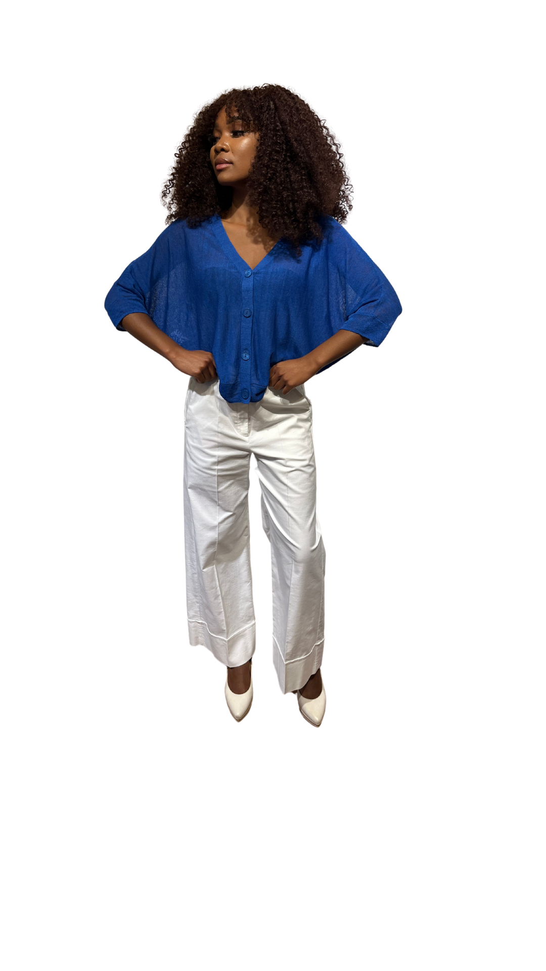 Maglia cardigan in filo manica 3/4