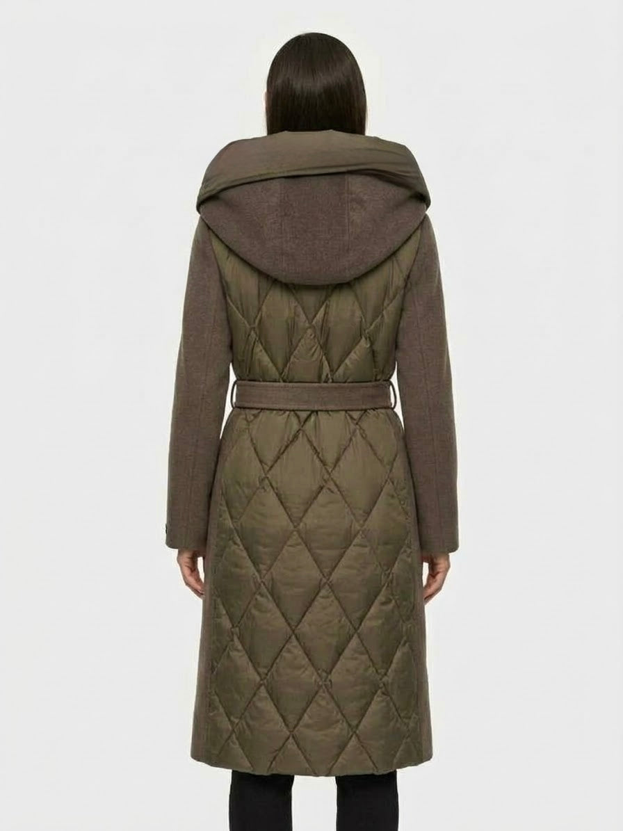Cappotto con Cintura in Lana e Cashmere con Cappuccio e Piumino