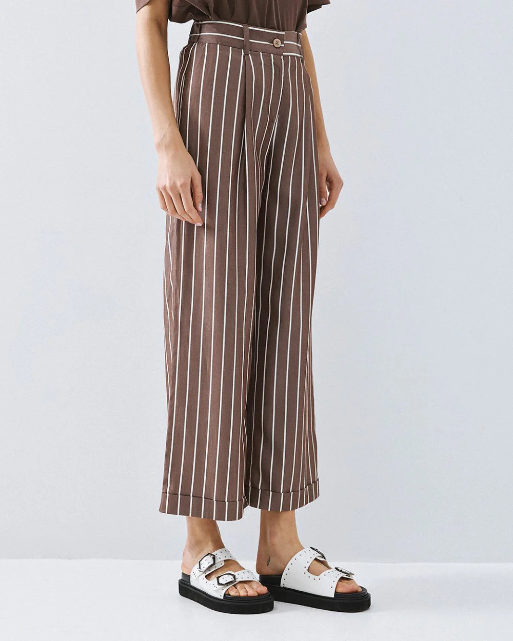 Pantalone Gessato Con Risvolto