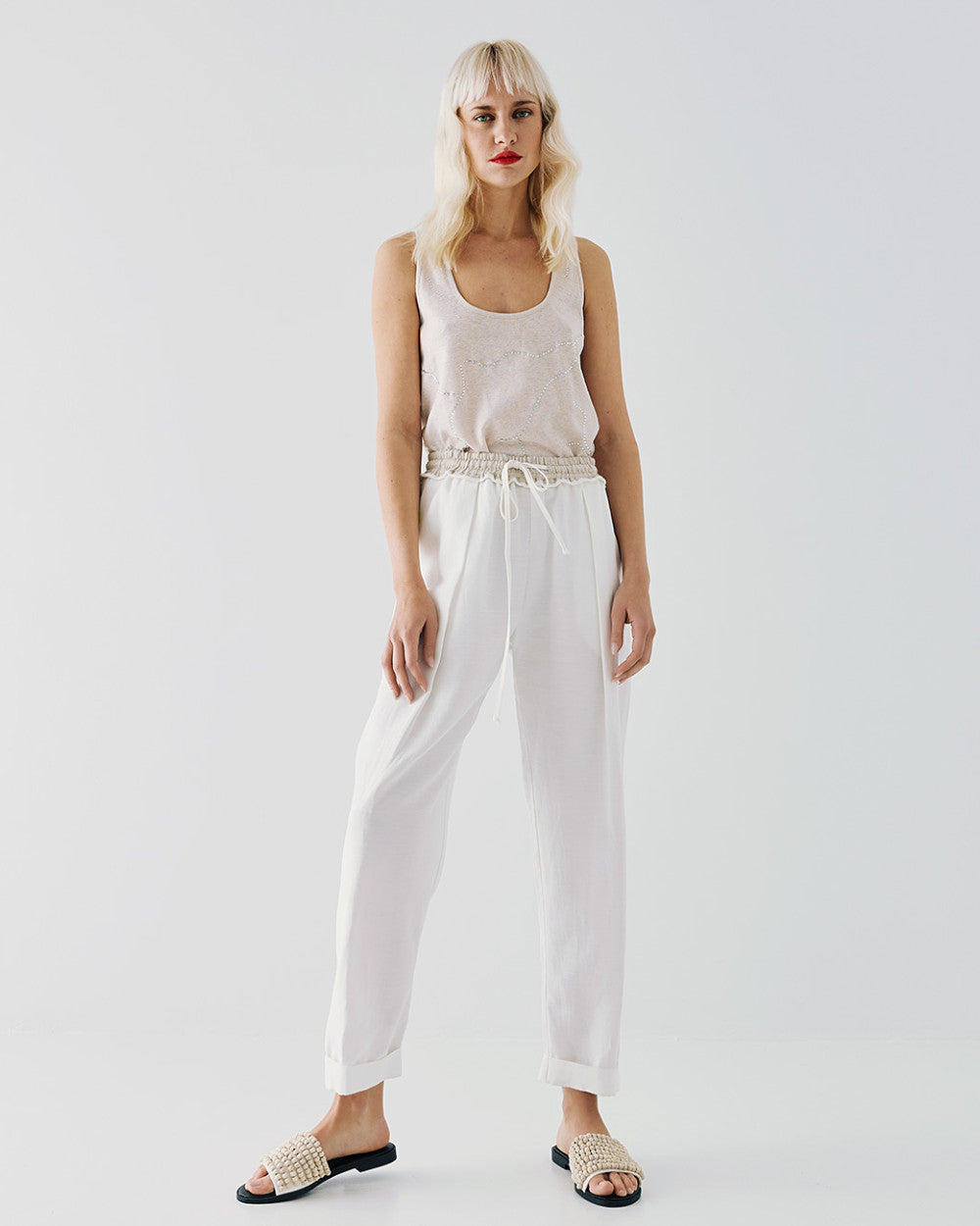 Pantaloni con Elastico in Vita e Pieghe