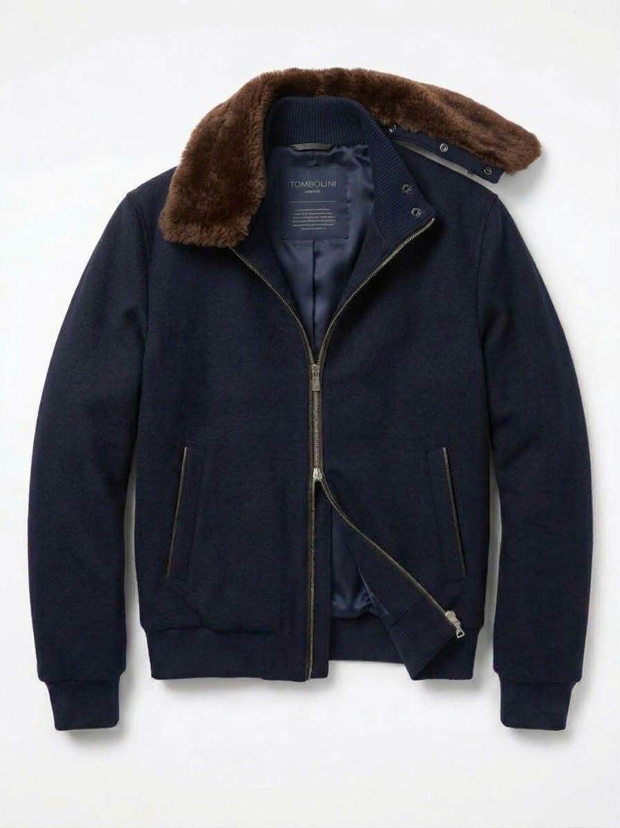 Bomber in Tessuto Loro Piana Green Storm System, con Collo Removibile