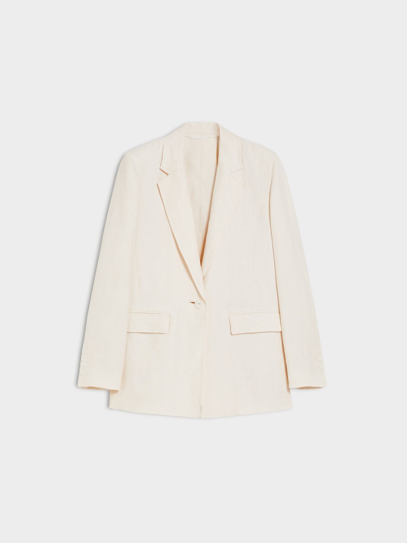 tailleur in lino blazer sfiancato e pantalone zampa
