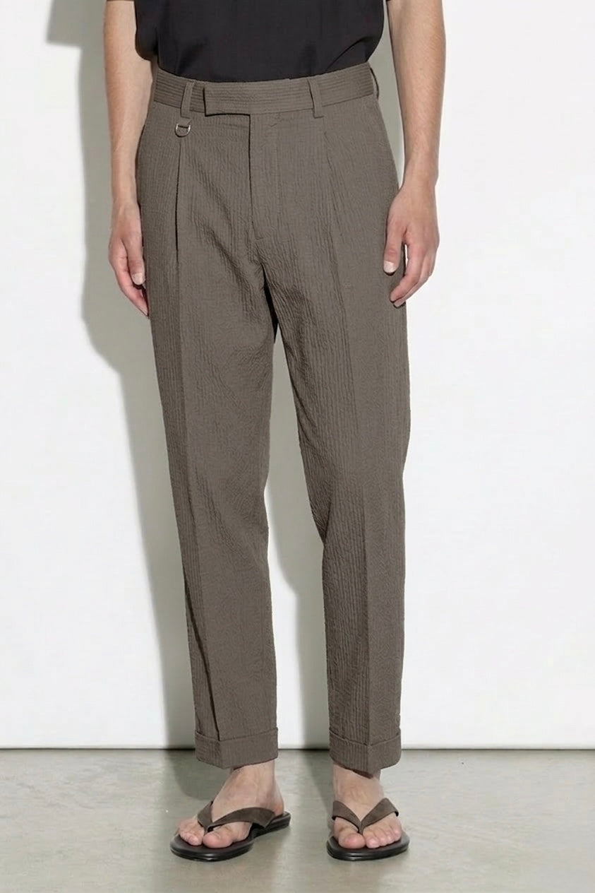 Pantalone Con Pinces Tessuto Seersucker