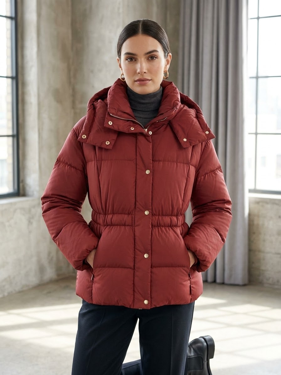 Piumino in Nylon Opaco con Cappuccio Removibile