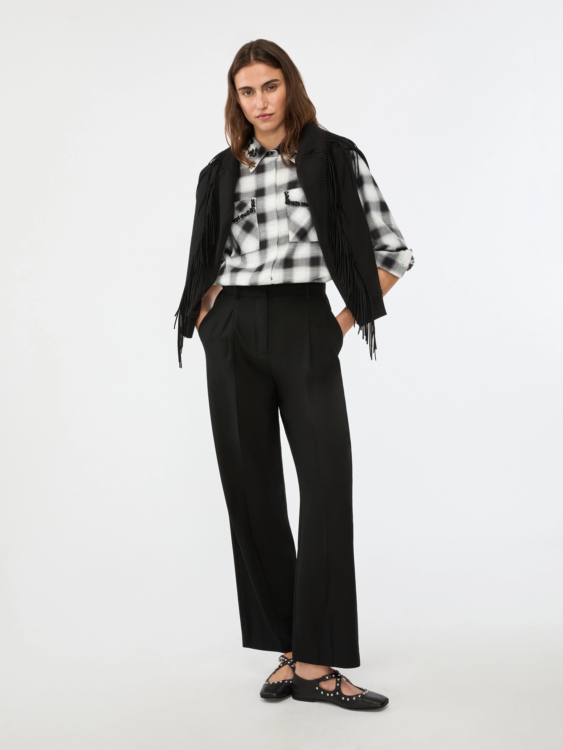 Pantaloni In Misto Lana Con Pinces