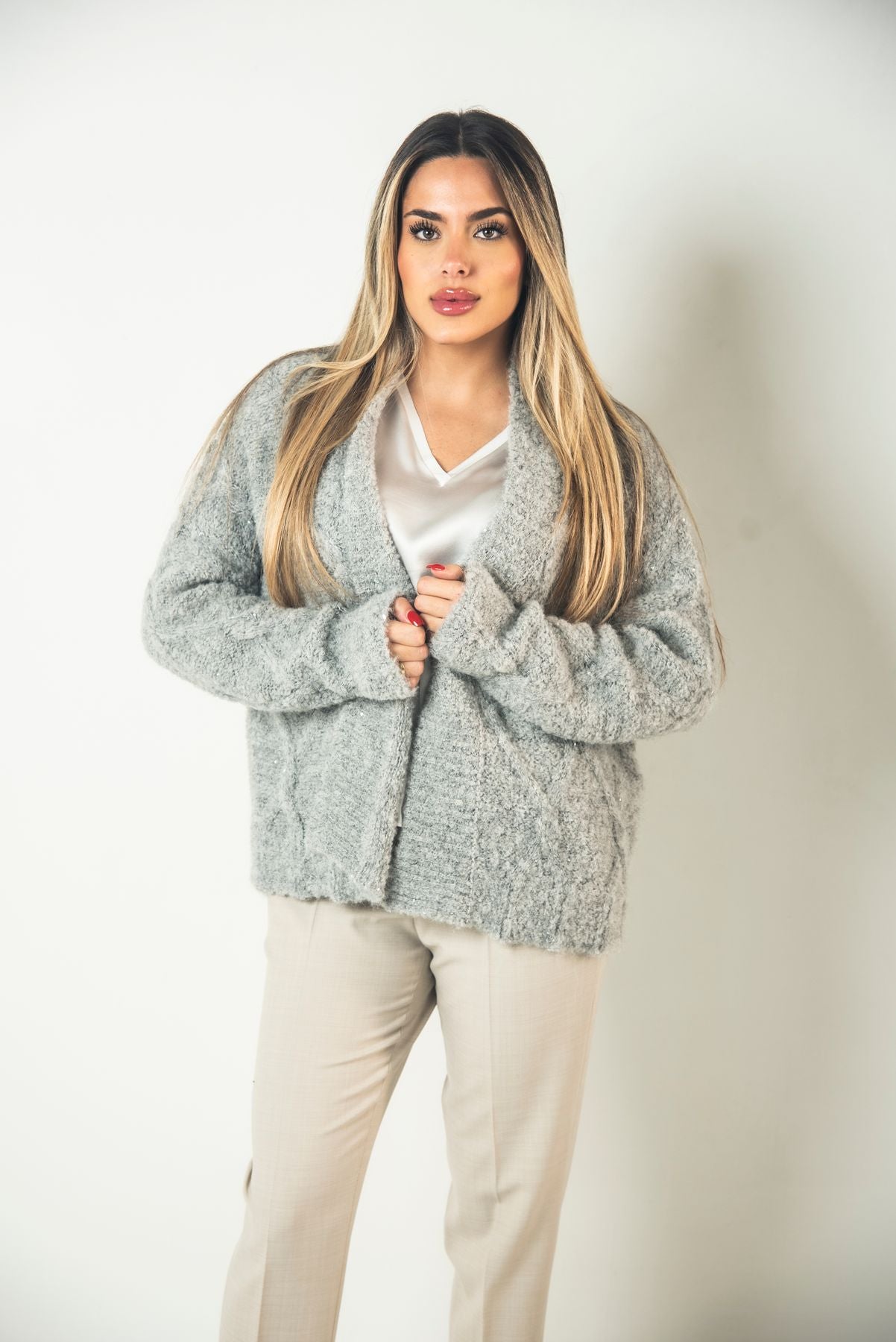 Cardigan Lavorato Con Micropaillettes