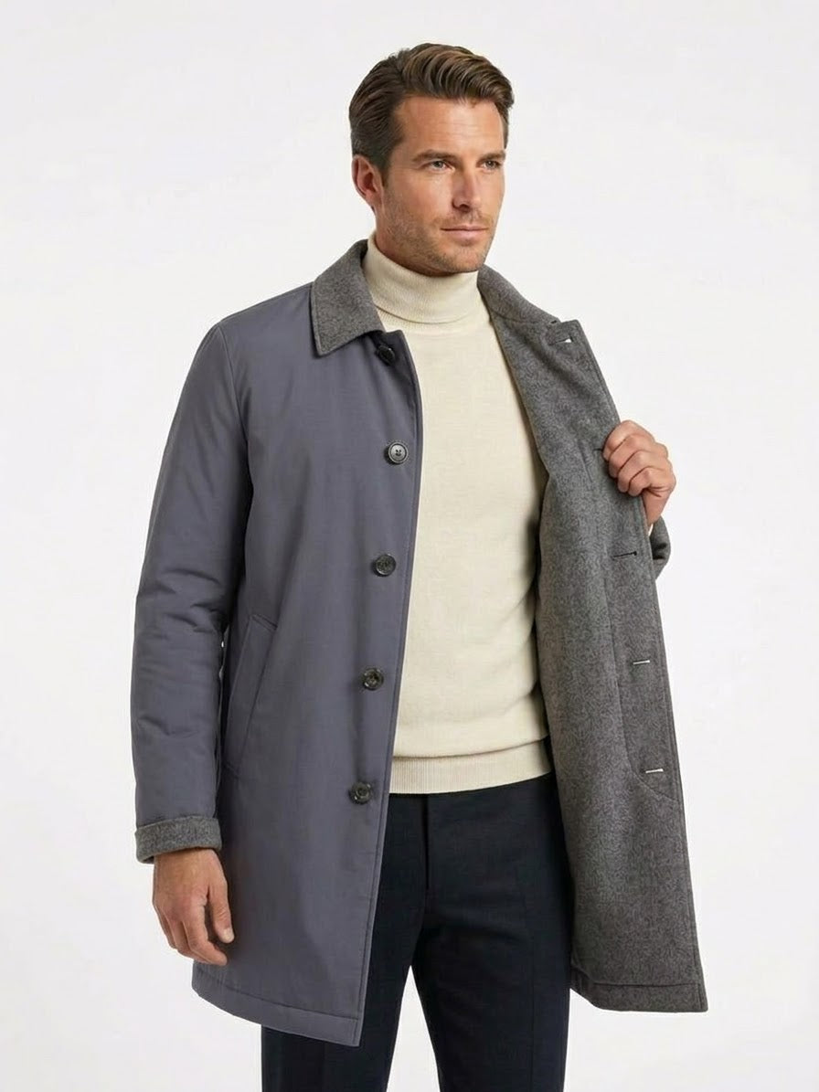 Cappotto Reversibile in Lana Cashmere e Nylon