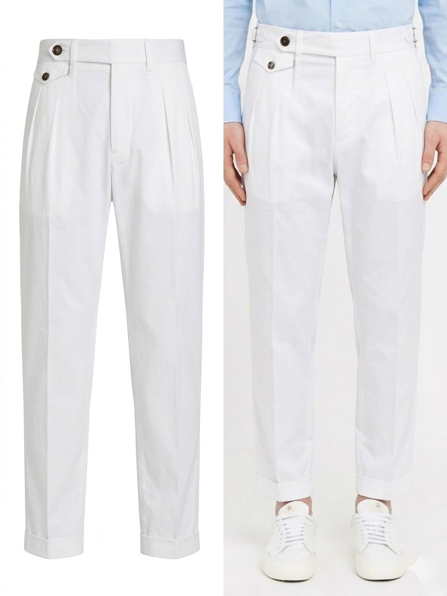 Pantalone Con Bustinoì Doppia Pinces In Cotone Leggero