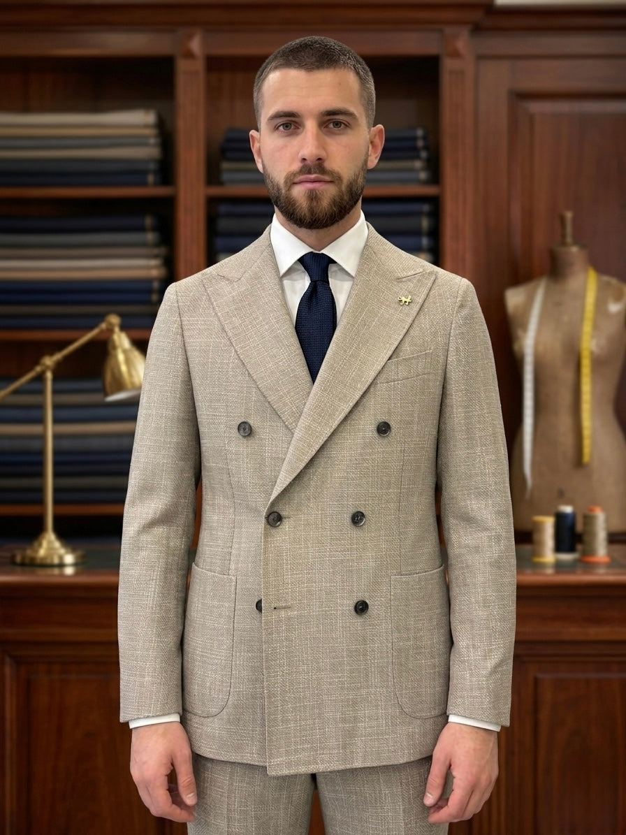 Giacca Doppiopetto Tramata Cotone Lana e Lino