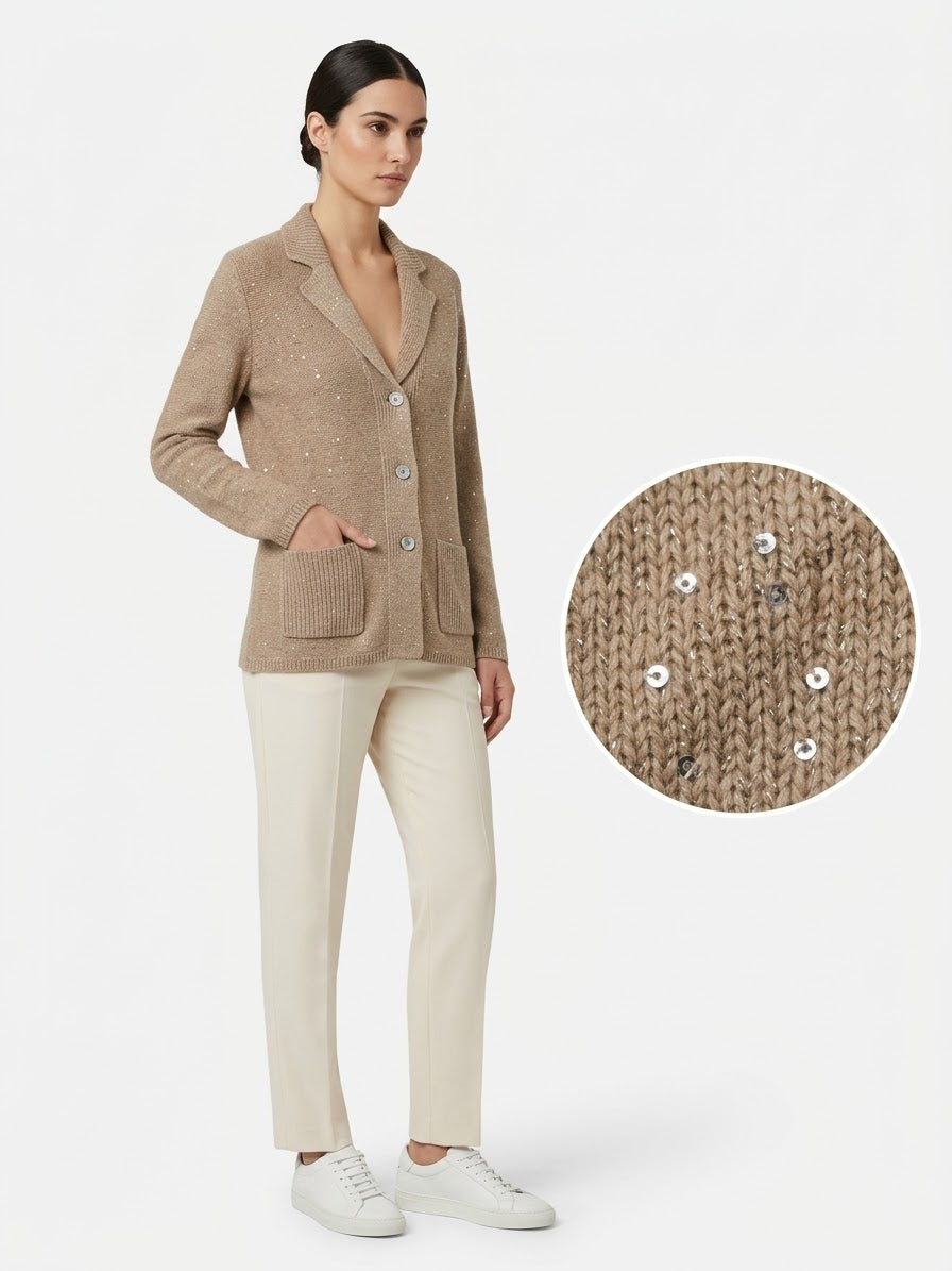 Giacca in Maglia in Lana Cashmere e Paillettes