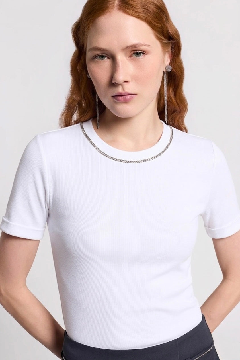 T-shirt in Microcostina di Jersey Girocollo