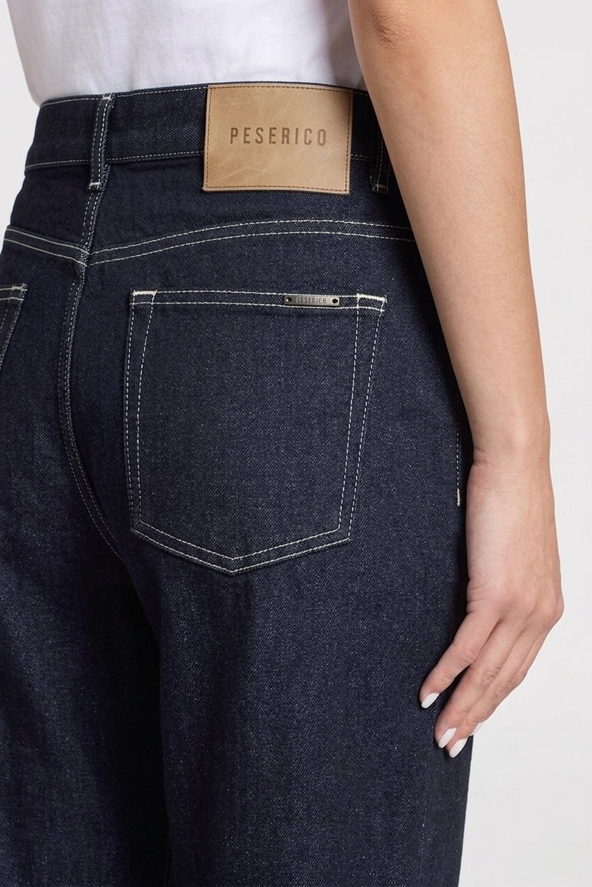 Jeans Cotone e Lino Con Risvolto