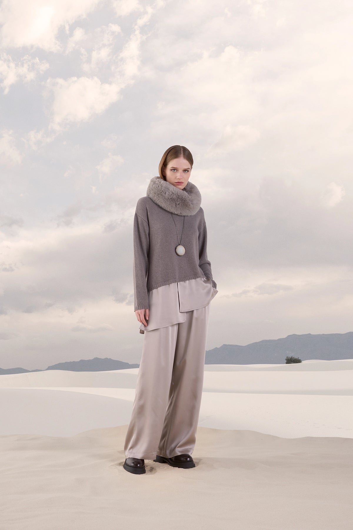 Maglia Girocollo Misto Lana e Cachemire con Effetto Blusa