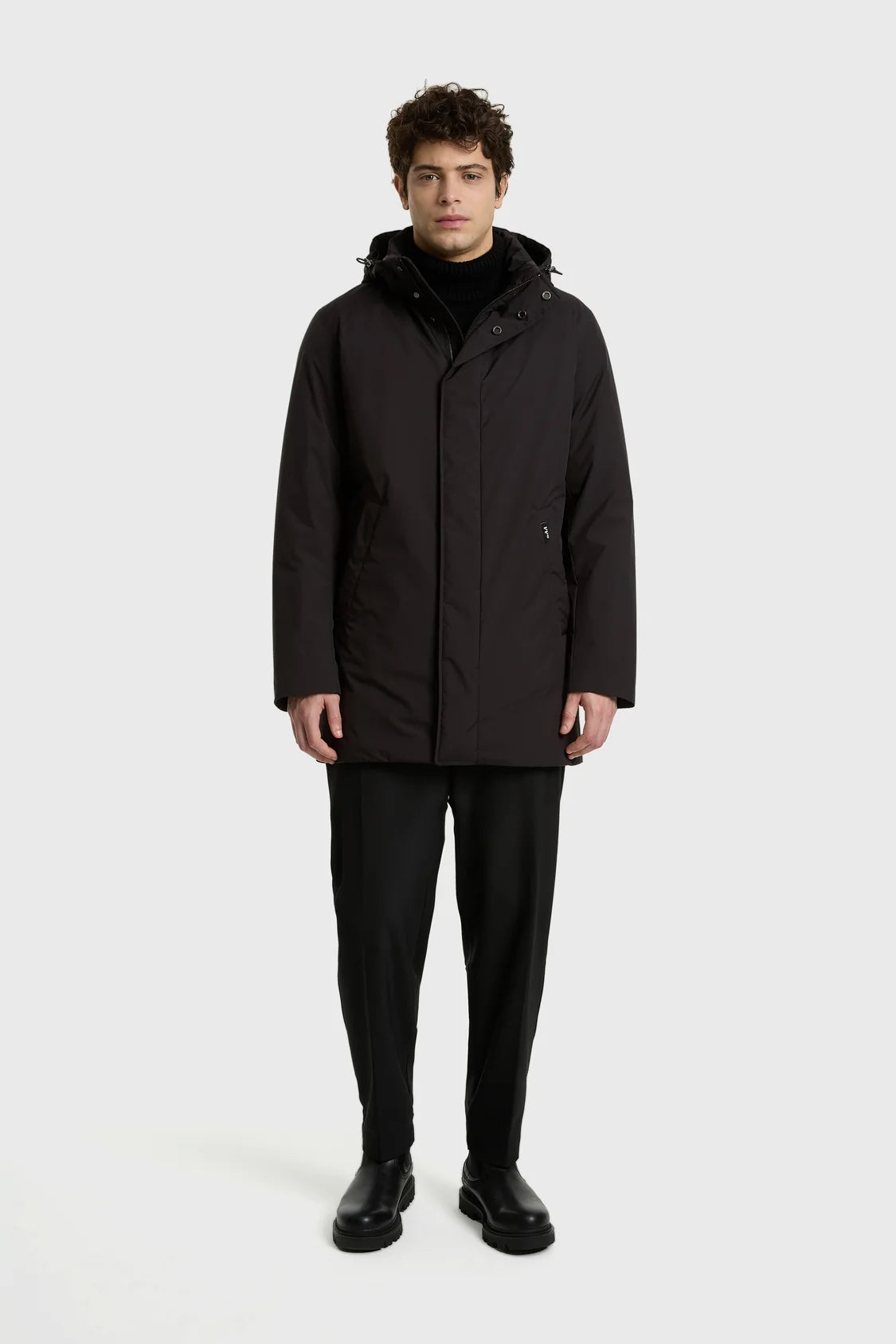 Piumino in Nylon Lungo con Cappuccio Removibile