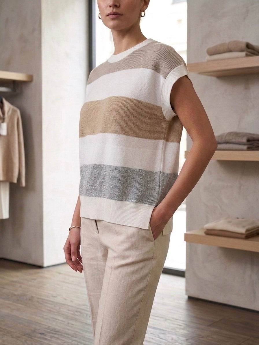 Maglia In Filo Con Spacchetti Laterali in Lino e Cotone