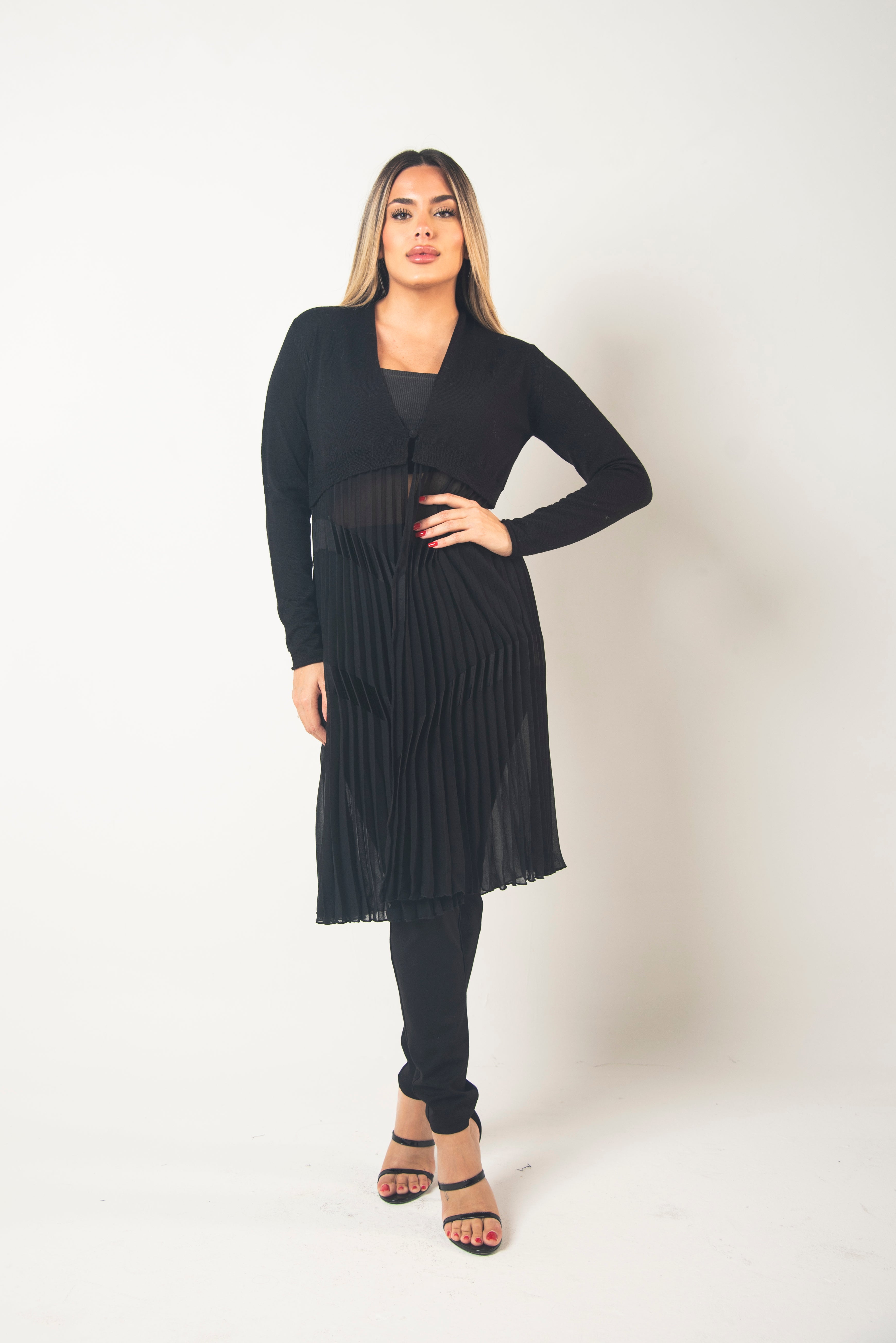 Cardigan Plissè Doppio Tessuto