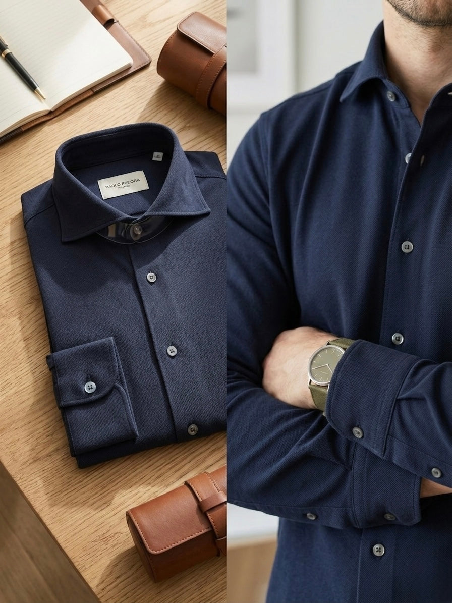 Camicia In Maglia Trama Nido D'ape
