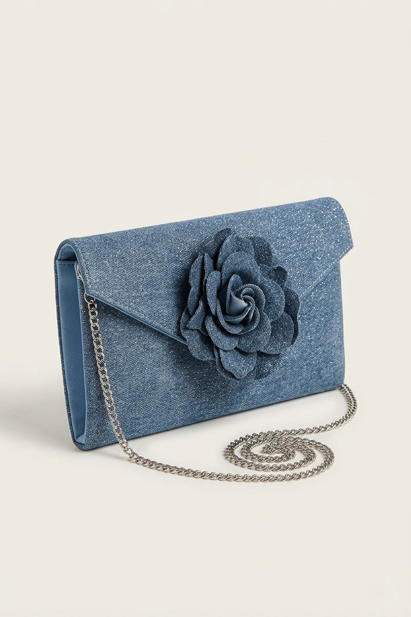 Borsa Clutch In Denim Con Tracolla Sganciabile