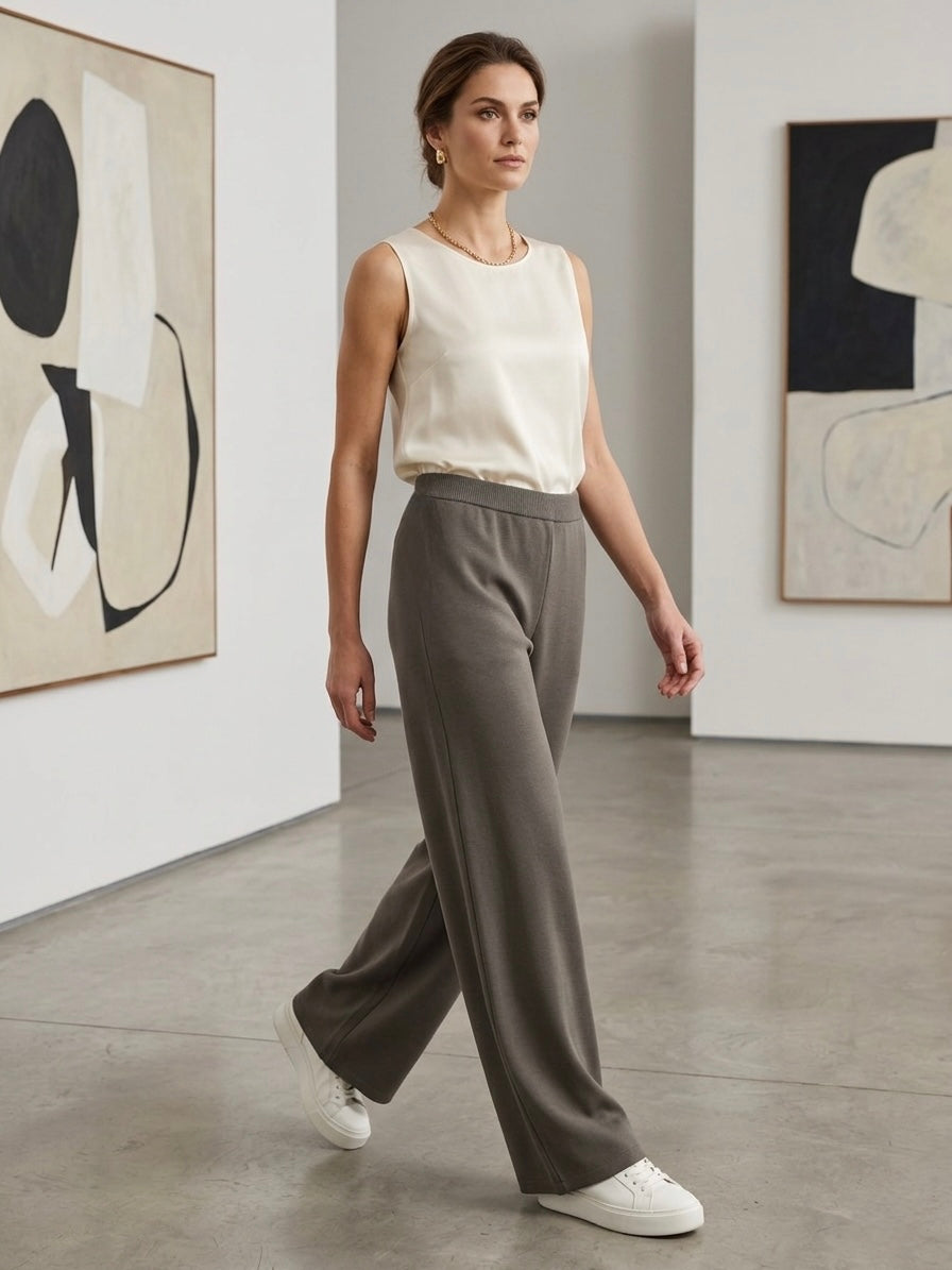Pantalone in Filo di Cotone Morbido con Coulisse in Vita
