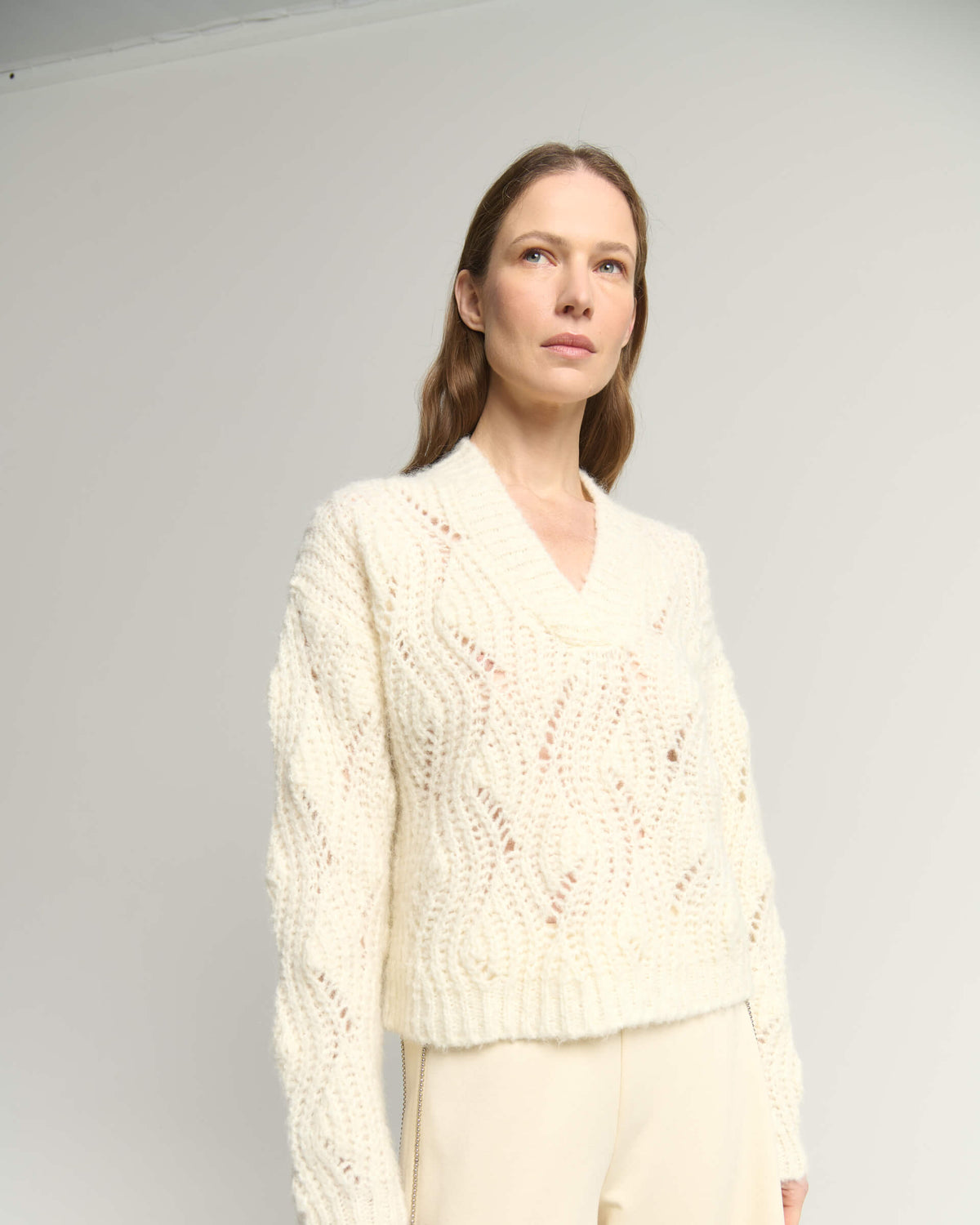 Maglione con Scollo a V In Misto Lana e Alpaca