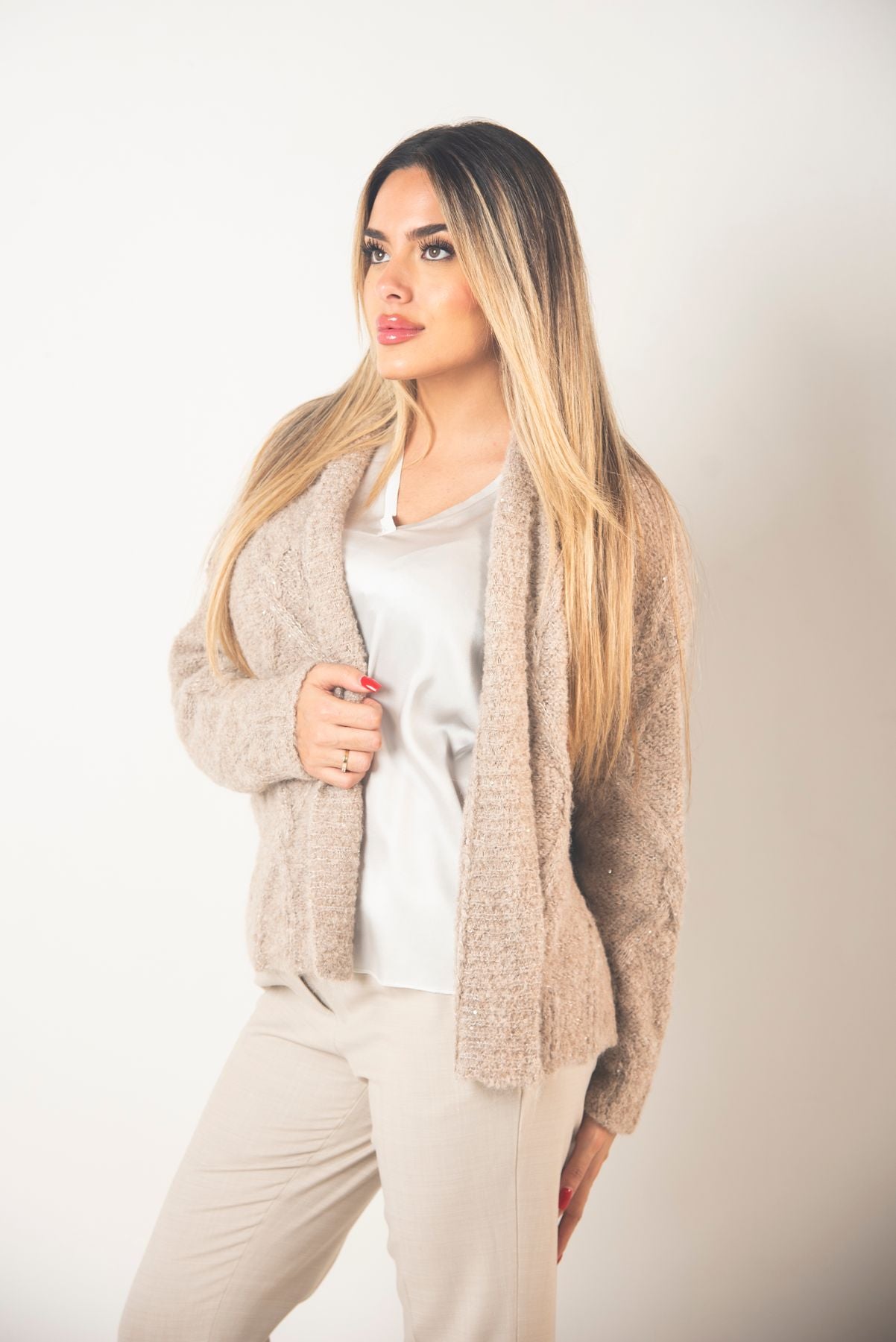 Cardigan Lavorato Con Micropaillettes