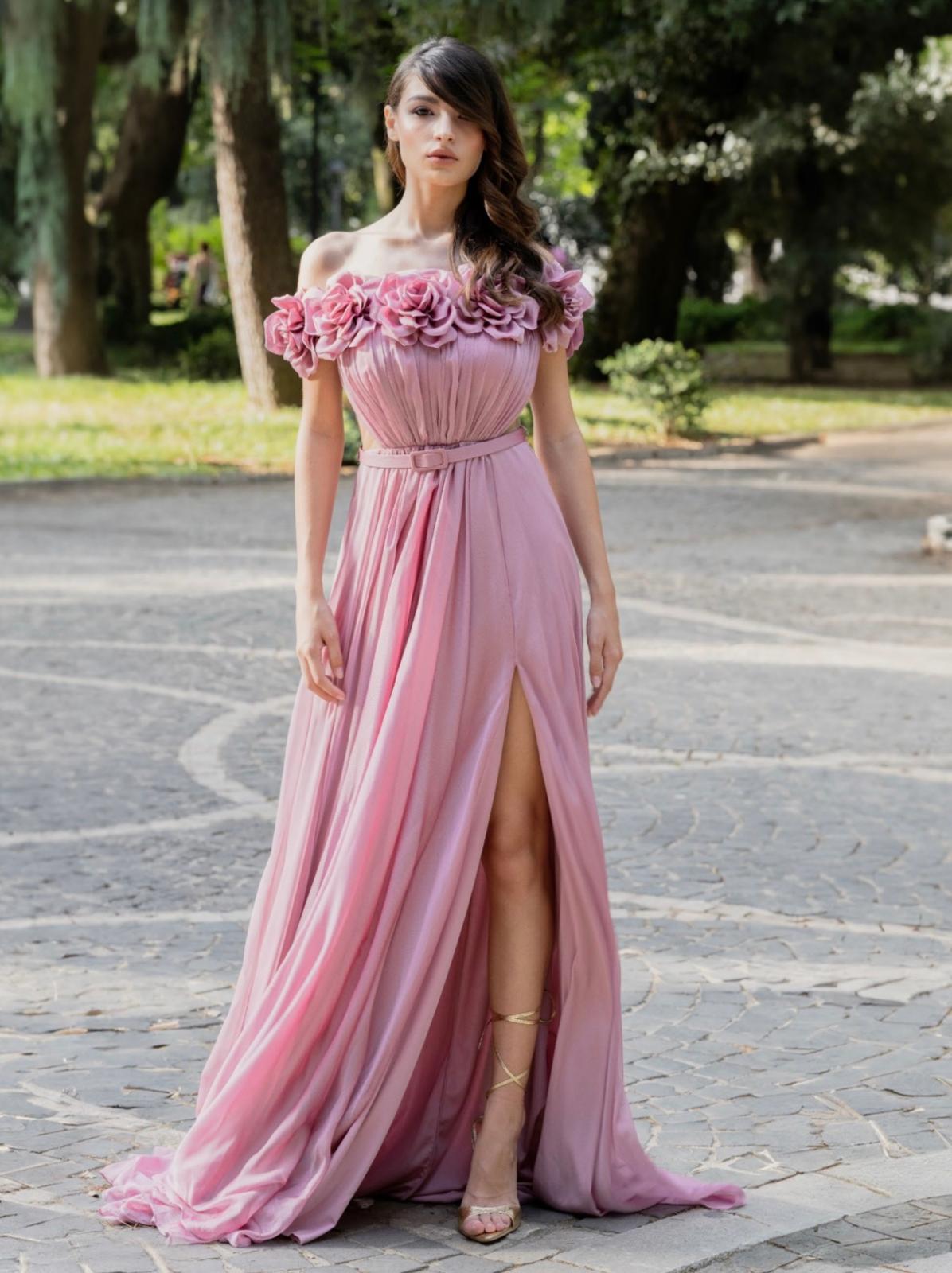 Abito décolleté con Rose