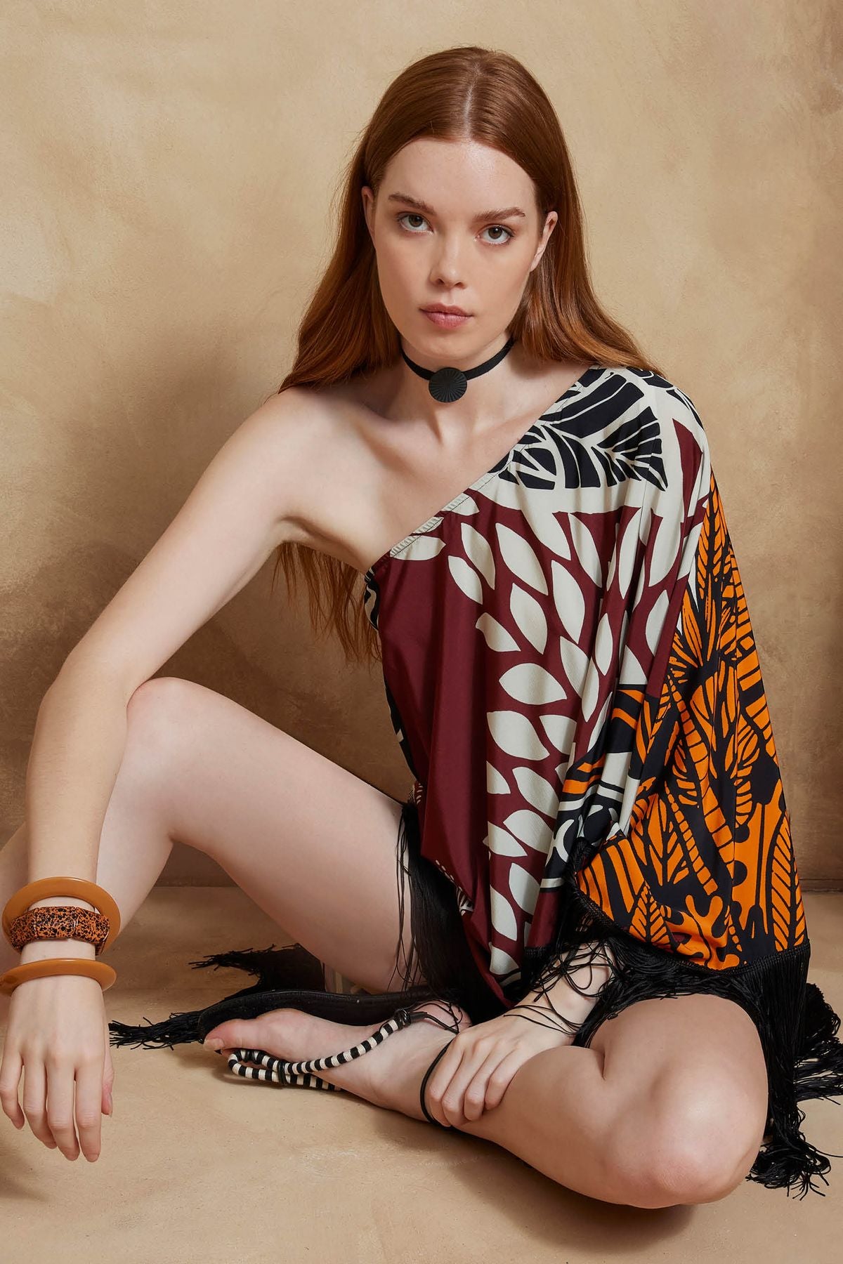 maglia-tunica fantasia con frangie