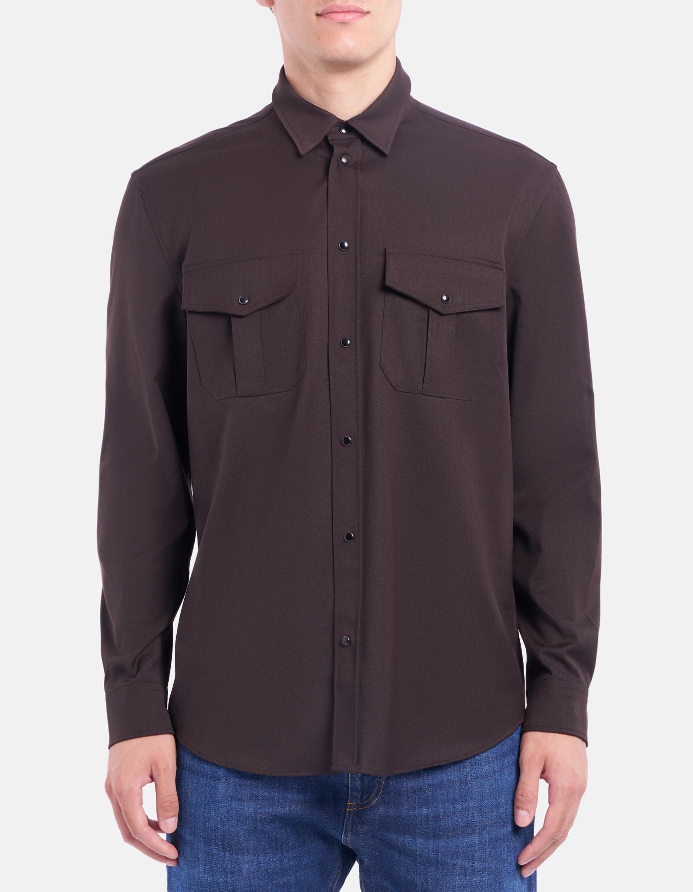 Camicia regular in gabardina misto lana
