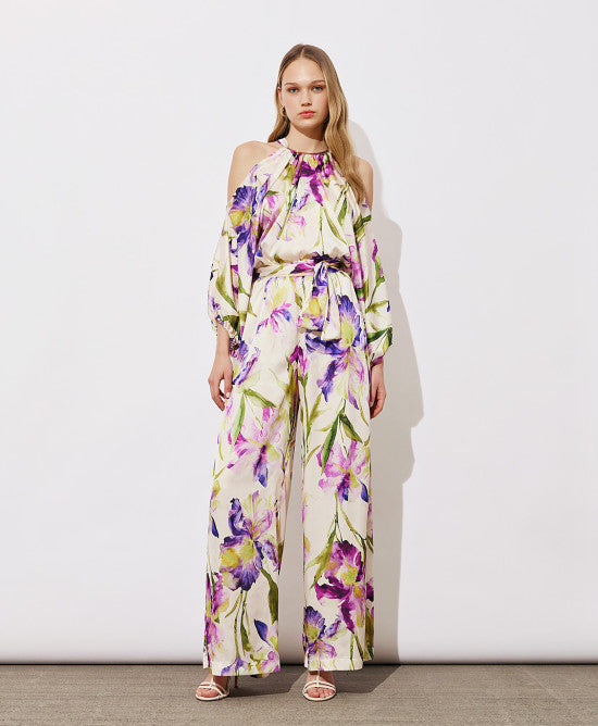 Tuta floreale con spalle cut-out