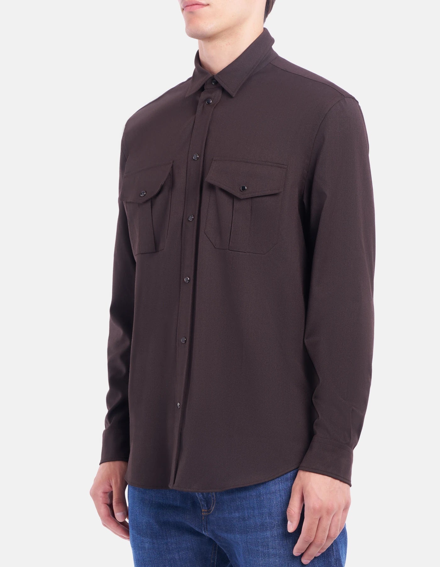 Camicia regular in gabardina misto lana