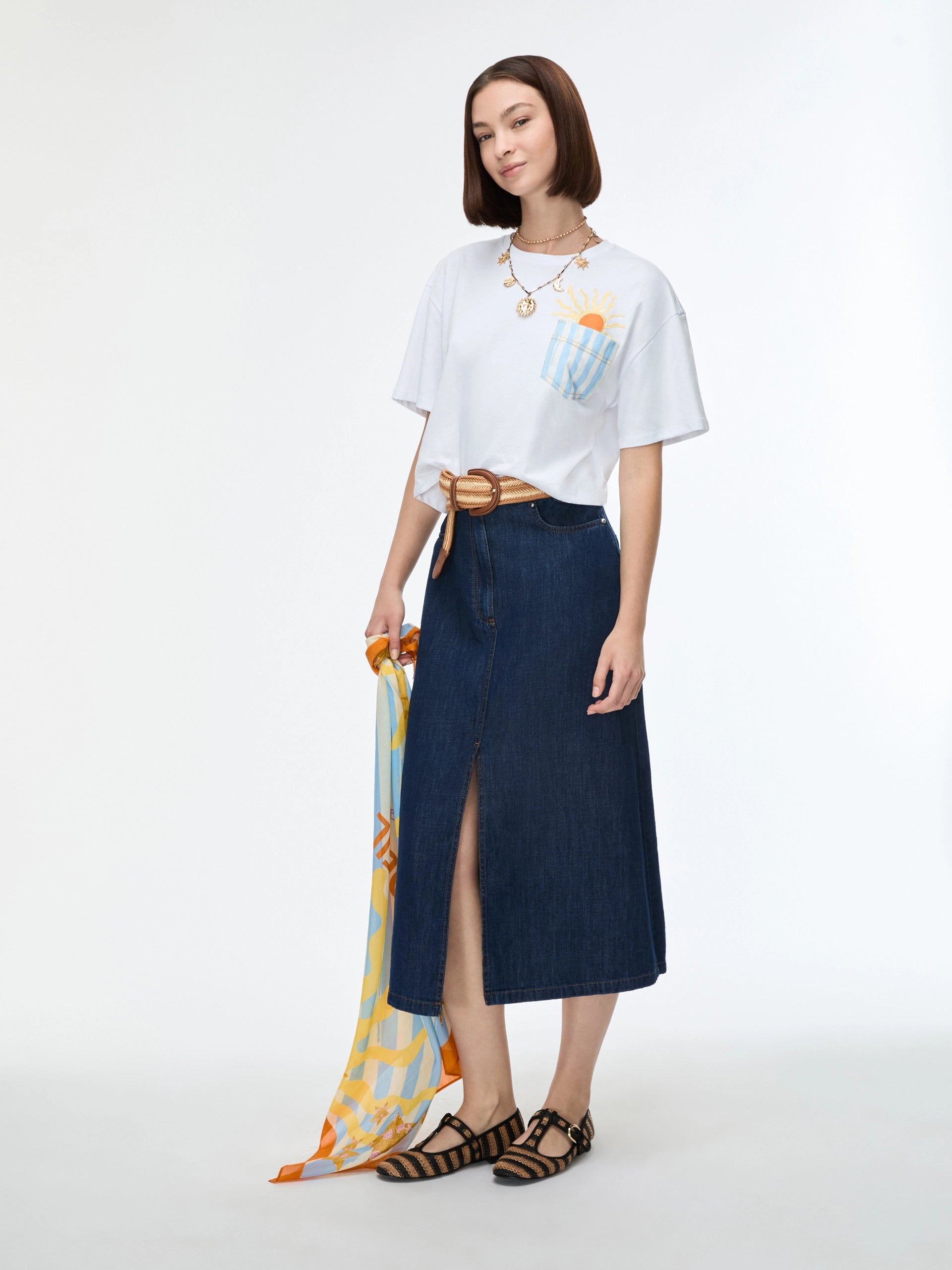 Gonna Svasata Con Spacco In Denim