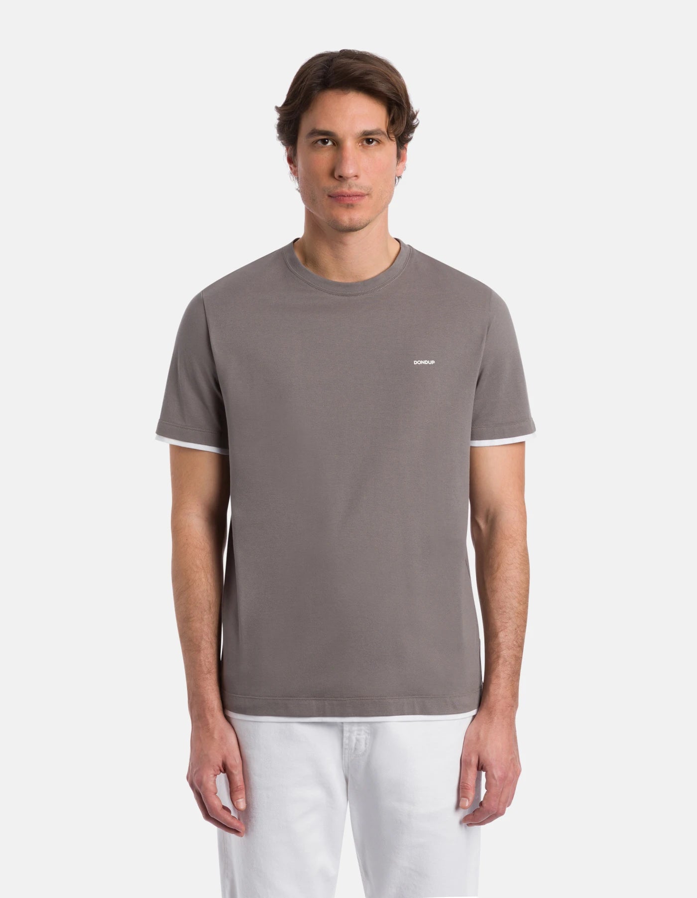 T-shirt Girocollo Regular in Piquet Bicolore DON DUP