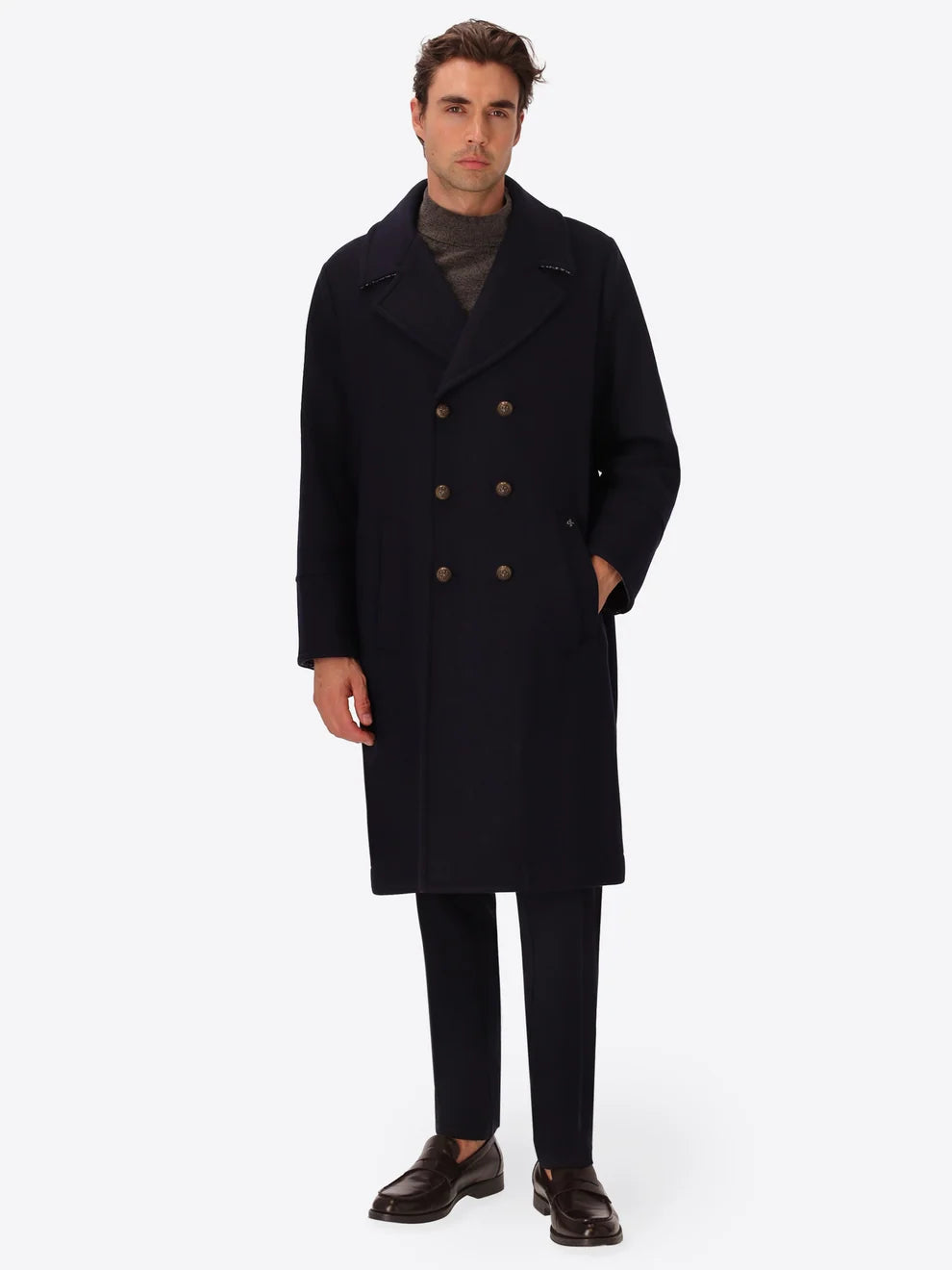 Cappotto Doppiopetto Oversize in Panno Misto Lana