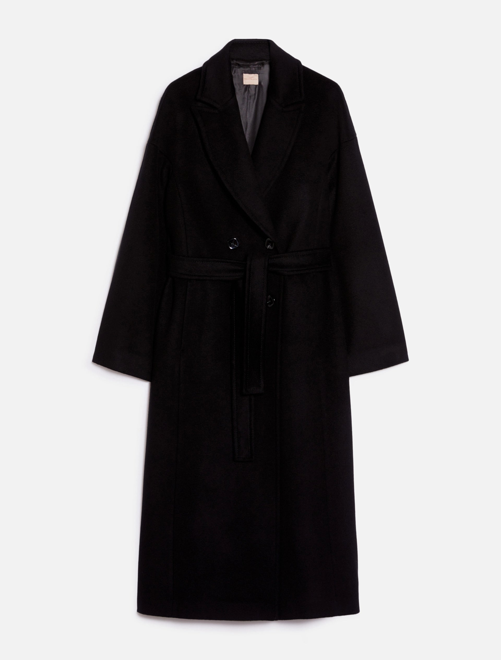 Cappotto doppiopetto in pura lana con cintura